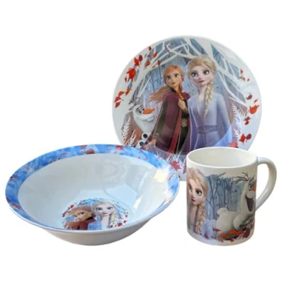 Afbeelding van 3 delige set van keramiek Frozen Disney kopje, kom, bord, servies voor kinderen, in verpakking