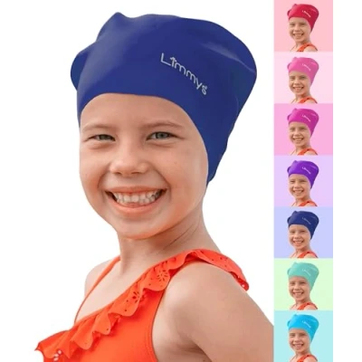 Afbeelding van Limmys Badmuts Lang Haar voor Kinderen 100% Siliconen Kinderbadmuts Jongens/Meisjes met Haar, Vlechten, Dreadlocks Rekbare en Comfortabele Verschillende Kleuren (Donkerblauw)