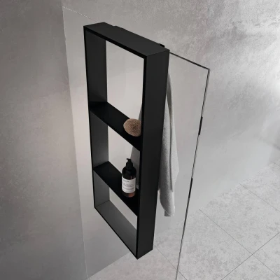 Afbeelding van Design Bath douchenis met 3 vakken doucherek en handdoekhaak mat zwart voor over douchewand 1208953289