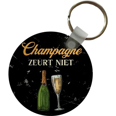 Afbeelding van Sleutelhanger Champagne Fles Glas Plastic Rond Uitdeelcadeautjes Vaderdag cadeau Geschenk Cadeautje voor hem Tip Mannen