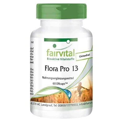 Afbeelding van Fairvital Flora Pro 13 voedingssupplement Probiotica capsules HOOG GEDOSEERD 60 stammen van bacteriën &amp; 41,5 miljard kiemen per capsule