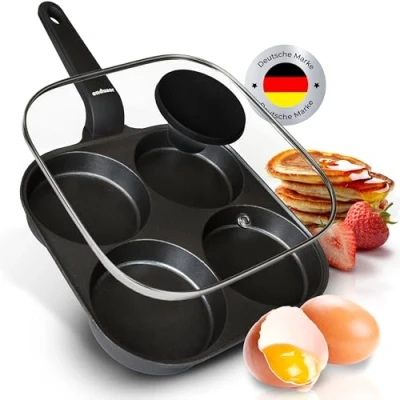 Afbeelding van endusor Spieeipan geschikt voor inductie (21 cm) met deksel eierpan &amp; pannenkoekenpan anti aanbaklaag [inductie gas keramische elektro] Egg pan oogpan spiegelei pannenkoeken