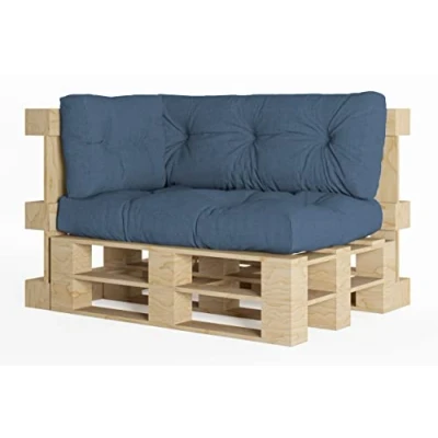 Afbeelding van Chilly Pilley Palletkussen Schuimvlokken Palletmeubilair Palletbank Rugleuning Zitkussen Zijkussenset (Set Van 3 Donkerblauw)