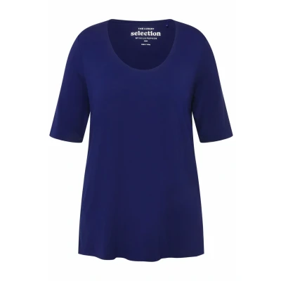 Afbeelding van Ulla Popken Vhals Korte Mouwen Tshirt basic, Dames, Maat: 42/44, Bleu encre