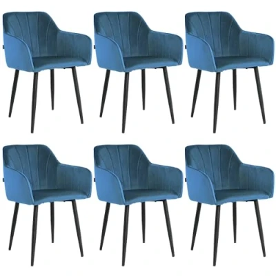 Afbeelding van Lina® Rio Eetkamerstoelen Blauw Set van 6 Velvet