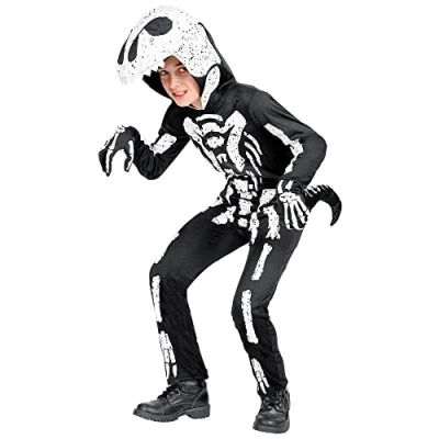 Afbeelding van Widmann Dinosaurus Kostuum Uitgestorven T Rex Skelet Kind Zwart / Wit Maat 134 Halloween Verkleedkleding