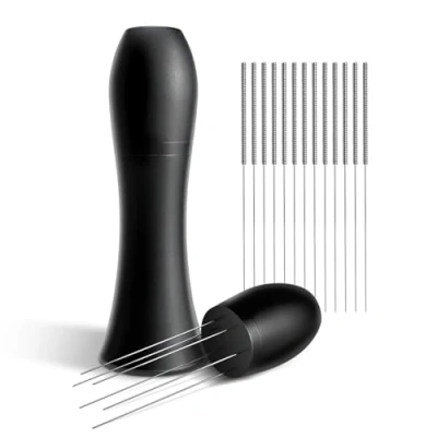 Afbeelding van HOLIHOKY Wdt Tool Espresso, afneembare koffiedistributeur met 13 roestvrijstalen espresso naalden, 0,35 mm dik, aluminium distributeur standaard voor barista&#039;s, zwart