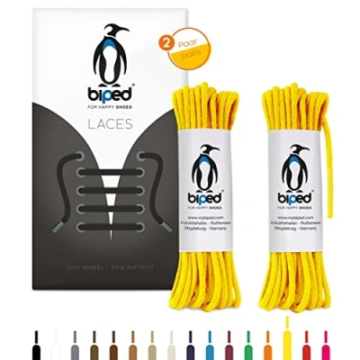 Afbeelding van biped LACES 2 paar ronde katoenen schoenveters ø mm dun scheurvaste kwaliteitsschoenveters voor leren schoenen, laarzen, laarzen en vrijetijdsschoenen made in EU z2900(geel,120 cm)