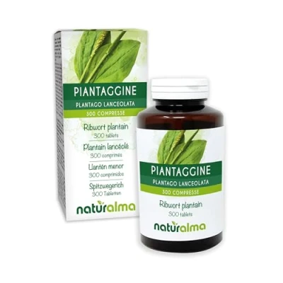 Afbeelding van Smalle weegbree (Plantago lanceolata) bladeren NATURALMA 150 g 300 tabletten Voedingssupplement Natuurlijk en Veganistisch