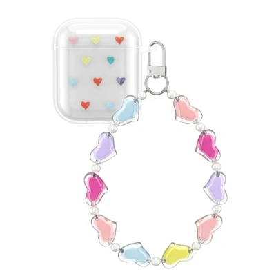 Afbeelding van kwmobile oordopjes case geschikt voor Apple Airpods 1 &amp; 2 hoesje Oortjes hoes met armband Draadloze In ear koptelefoon cover transparant / meerkleurig
