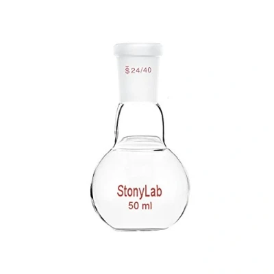 Afbeelding van StonyLab Glazen Single Neck Flat Bottom Boiling Flask, met 24/40 Standard Taper Outer Joint, 50mL, 1