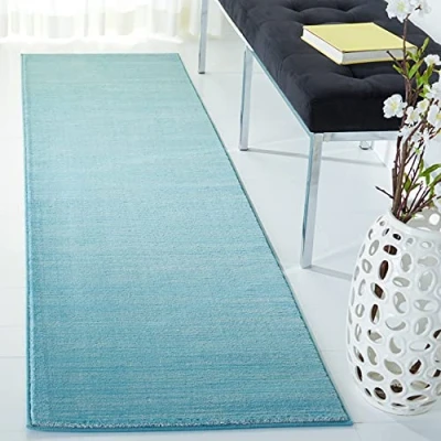 Afbeelding van SAFAVIEH Glam Effen gekleurd tapijt voor woonkamer, eetkamer, slaapkamer Vision Collection, laagpolig, in Aqua, 66 x 244 cm