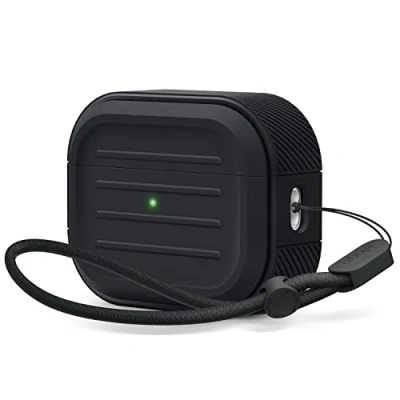 Afbeelding van elago Pantser Case Compatibel met het Gevaldekking van AirPods Pro 2, Sleutelkoord inbegrepen, Ondersteunt Draadloos Laden, Schokbestendig, Volledige Bescherming (Zwart)