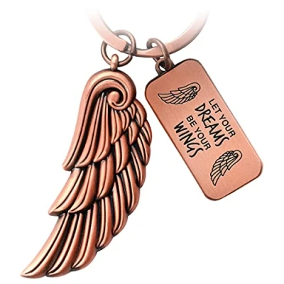 Afbeelding van FABACH Engelsvleugels sleutelhanger Wing geluksbrenger beschermengel veer engel vleugels Laat Your Dreams Be Wings, antiek roségoud.