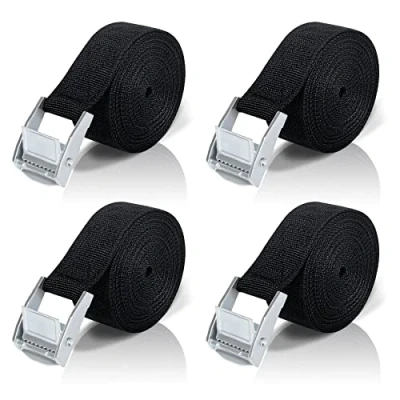 Afbeelding van ‎‎‎‎Spanbanden met Ratel 4 stuks 5 m Spanbanden Fietsendrager, Zwarte Bevestigingsriem, Sjorbanden Klemsluiting, Bagagedrager Spanband voor Auto, Fiets, Steekwagen, Motorfiets, Bagage, Camping
