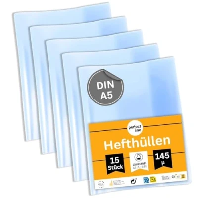 Afbeelding van perfect line 15 maphoezen DIN A5, helder glas &amp; extra sterk, transparante notitiekaft van recyclebaar PP, onuitwisbaar