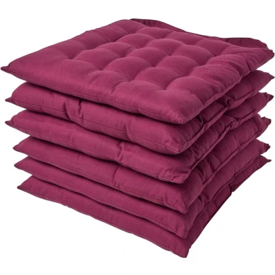Afbeelding van Homescapes Set van 6 stoelkussens, 40 x cm, bordeaux, zitkussen met banden en knoopsluiting, 100% katoen zachte polyester vulling