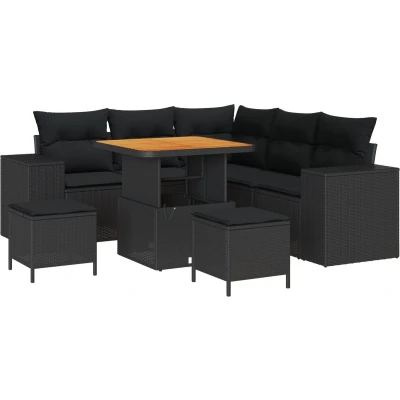 Afbeelding van vidaXL 8 delige Tuin Sofa Set met Kussens Zwart Poly Riet Acacia