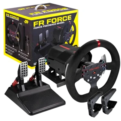 Afbeelding van FRTEC Racestuur met FR Force pedalen, Feedback 3,2 Nm, ForceSense technologie, dubbele motor, afneembare velg, stalen tandwielen en as, Alcantara afwerking