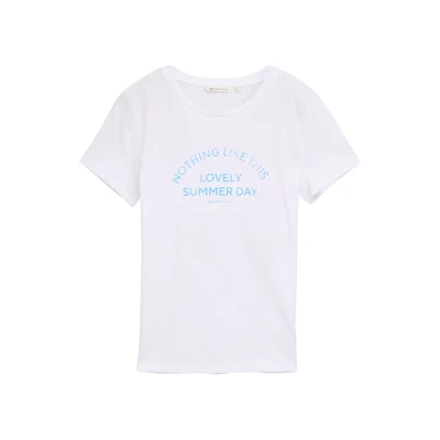 Afbeelding van TOM Tailor Denim Basic Print Tshirt print, Dames, Maat: XS, White