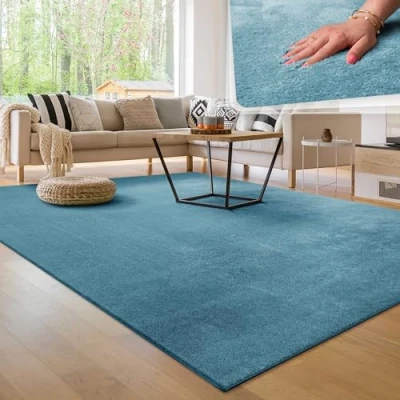 Afbeelding van Paco Home Moderne en Zachte Woonkamer Tapijt Kortpolig Wasbaar Fluffy Uni Effect Bont Tijdloos Elegant Antislip Makkelijk te Onderhouden, Maat:200x280 cm, Kleur:Turquoise