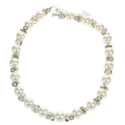 Afbeelding van Behave Klassieke korte ketting dames met creme parels en kristal steentjes