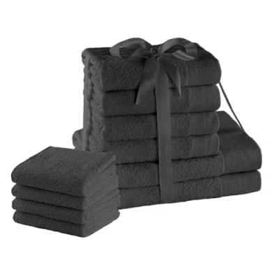 Afbeelding van AmeliaHome Handdoekenset, grijs, 4 gastendoekjes, 30 x 50 cm, handdoeken 100 cm en 2 douchehanddoeken 70 140 100% katoen, kwaliteit, absorberend, grafiet, antraciet, amari