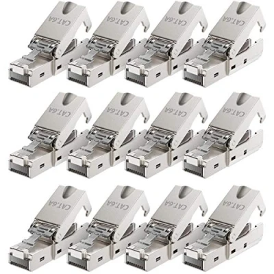 Afbeelding van deleyCON 12x CAT 6a Gereedschapsloze RJ45 Netwerkconnector met LSA Aansluiting voor Starre Installatiekabels Afgeschermd 10 Gbit/s LAN Kabel Netwerkkabel Connector CAT6a Metalen Behuizing