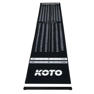 Afbeelding van KOTO Oche Carpet Checkout Dart Mat Zwart 285 x 60 cm, Hoogwaardige Dartmat Incl. Verstelbare Oche, Antisliplaag, Werplijnen, Bescherming Vloer &amp; Dartbord