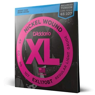 Afbeelding van D&#039;Addario E bass gitaarsnaren snaren bas basgitaar het meest populaire snarenmerk wereldwijd EXL170BT vernikkeld staal Light (45 100) Balanced Tension
