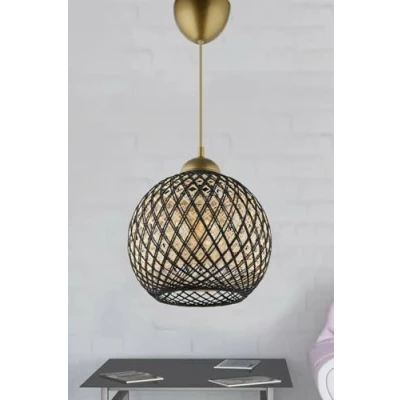 Afbeelding van Hanglamp Berleda D22cm Metaal Goud en Katoen Zwart Beige Menzzo