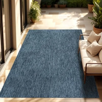 Afbeelding van Paco Home Tapijt Vloerkleed In &amp; Outdoor Balkon Terras Keukenvloerkleed Eenkleurig Gemêleerd Patroon, Maat:300x400 cm, Kleur:Blauw