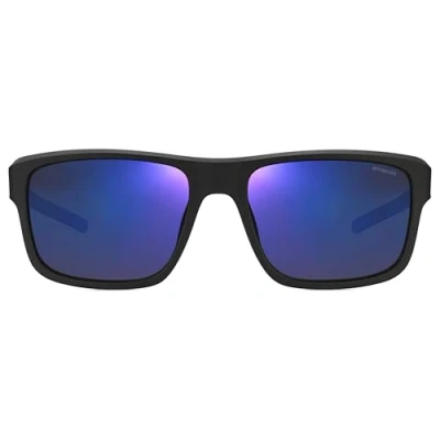Afbeelding van Polaroid rechthoek heren mat zwart grijze blauwe spiegel gepolariseerde zonnebril Sunglasses