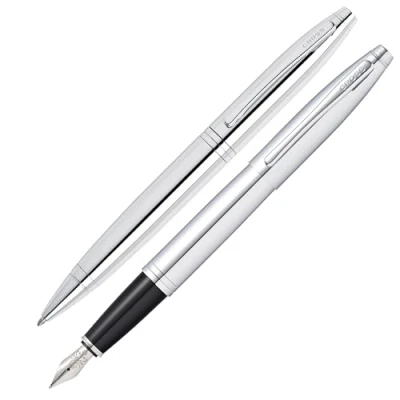 Afbeelding van Cross Calais balpen en vulpen cadeauset (streep of pendikte M, schrijfkleur zwart) glans chroom