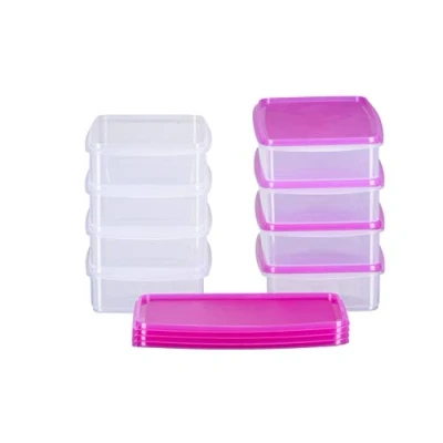 Afbeelding van MiraHome Set van 8 voedseldozen, stapelbaar, 1 liter, rechthoekig, Oostenrijkse kwaliteit (roze, 23 x 14 5,2 cm)