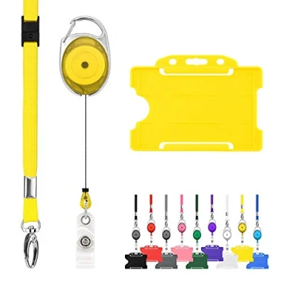 Afbeelding van CKB ltd oprolbare kaarthouder inclusief kaarthouder, keycord en afrolmechanisme pashouder badgehouder pasjes sleutelhanger met koord lanyard keykoord sleutelkoord trekkoord badge uittrekbare skipashouder badges naambadge houder keycords key Geel
