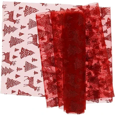 Afbeelding van Unique Living Decofabric Glitter Forest 28x300cm Red