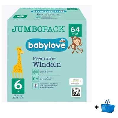 Afbeelding van Babylove Luiers Premium Gr. 6, XXL, 15 20 kg Jumbo Pack, 64 stuks * BONUS