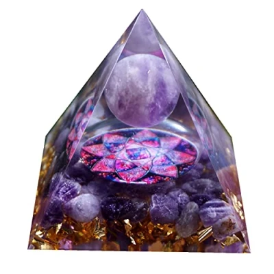 Afbeelding van Orgoniet piramide van pure amethist met positieve Reiki energie, chakra, genezing, orgon, verzamelobject