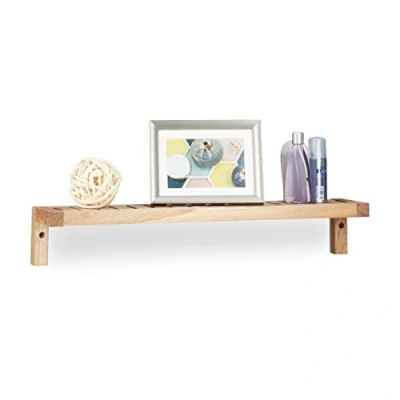 Afbeelding van Relaxdays wandplank walnotenhout, wandschap voor badkamer, keuken of kinderkamer, HxBxD: 10 x 60 12,5 cm, natuur