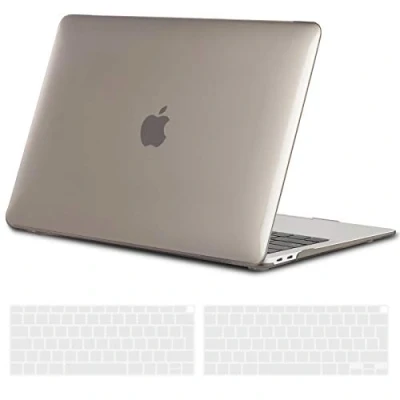 Afbeelding van TECOOL Case Hoes voor MacBook Air 13 inch Retina 2021 2020 2019 2018 M1 A2337 A2179 A1932 Touch ID, Transparant Hardcase Slim Plastic Harde Koffer Bescherming en EU Toetsenbord Cover, kristalgrijs