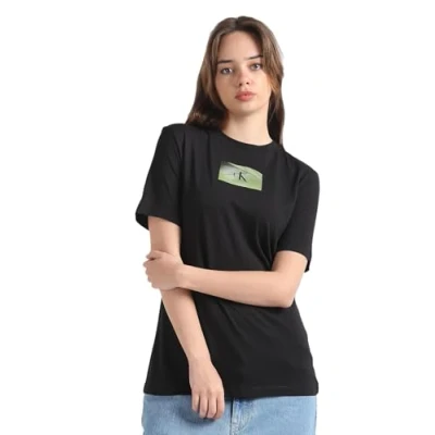 Afbeelding van Calvin Klein Jeans Vrouwen verlichte doos Logo Slim Tee S/S T shirts, zwart., S