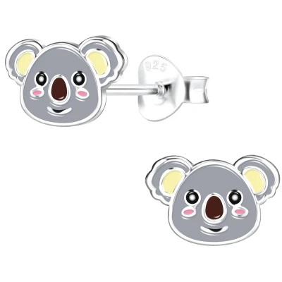 Afbeelding van JoyS Zilveren koala oorbellen 9 x 6 mm grijs