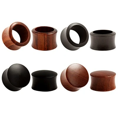Afbeelding van KUBOOZ (4 paar set) Natuur Sandelhout Ebbenhout Oordopjes Tunnels Meters Brancard Piercings.