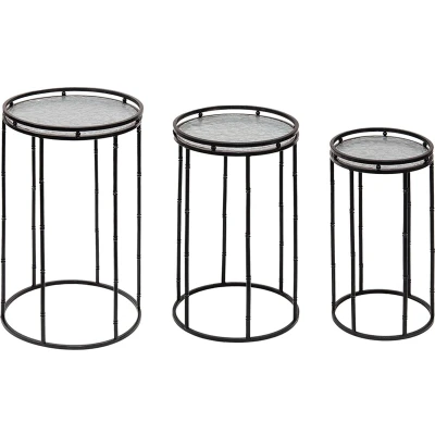 Afbeelding van Clayre &amp; Eef Plantentafel Set van 3 Ø 35 31 26 cm Zwart Metaal Bijzettafel