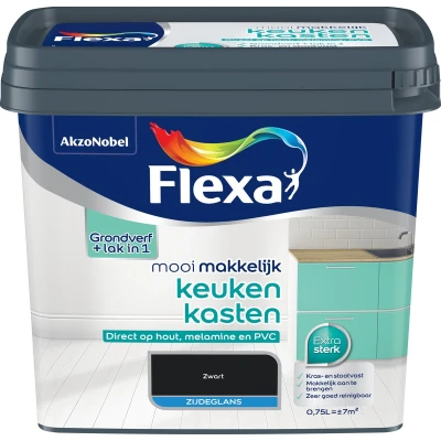 Afbeelding van flexa mooi makkelijk keukenkasten zijdeglans zwart 0.75 ltr