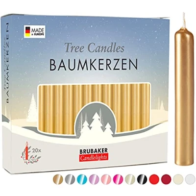 Afbeelding van BRUBAKER 20 Stuks Boomkaarsen Was Kerstmis Kaarsen Piramide Kerstboom Goud