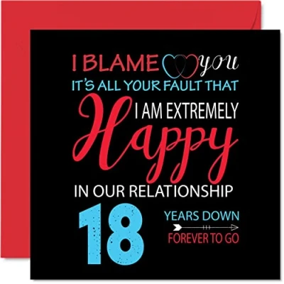 Afbeelding van Grappige 18e verjaardagskaart voor echtgenoot vrouw Your Fault I&#039;m Extremely Happy Gelukkige huwelijksverjaardagskaart partner, 145 mm x wenskaarten achttiende jubilea