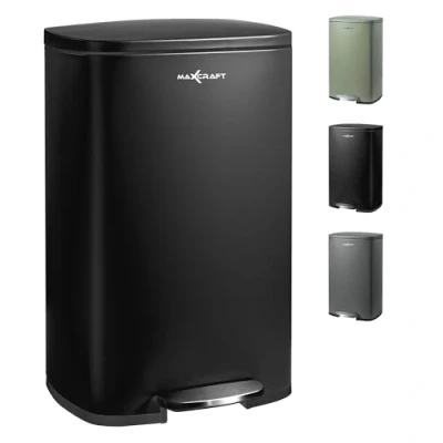 Afbeelding van MAXCRAFT Prullenbak Pedaalemmer binnenemmer Soft Close Deksel Afvalscheidingssysteem met Afvalafscheider van roestvrij staal 50 liter in Zwart