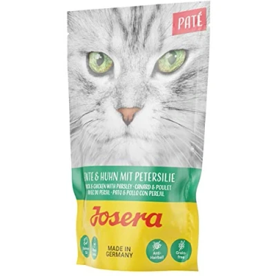 Afbeelding van JOSERA Paté eend en kip met peterselie (16 x 85 g) graanvrij kattenvoer zalmolie Super Premium natvoer voor volwassen katten 16 stuks